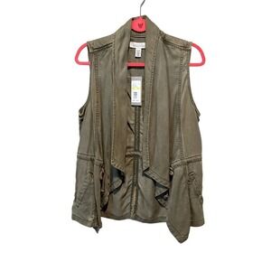 Kenneth Cole Utility Vest Women's Size M Green Sleeveless Open Front 100% Tencel